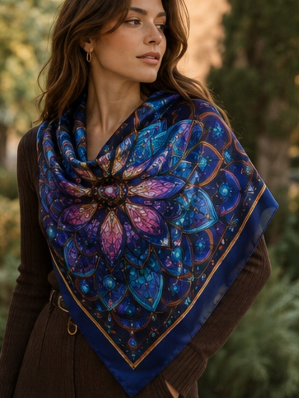 NEW 35" Oversized Square Bohemian Fashion Scarf_Blues-Teals-Purples